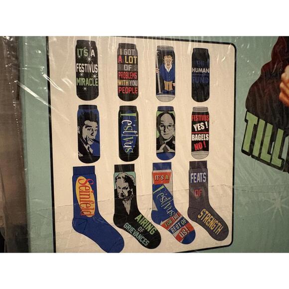 Bioworld Seinfeld 12 Days of Socks Festivus For The Rest Of Us 12 Pack Mens 6-12 - Picture 3 of 4